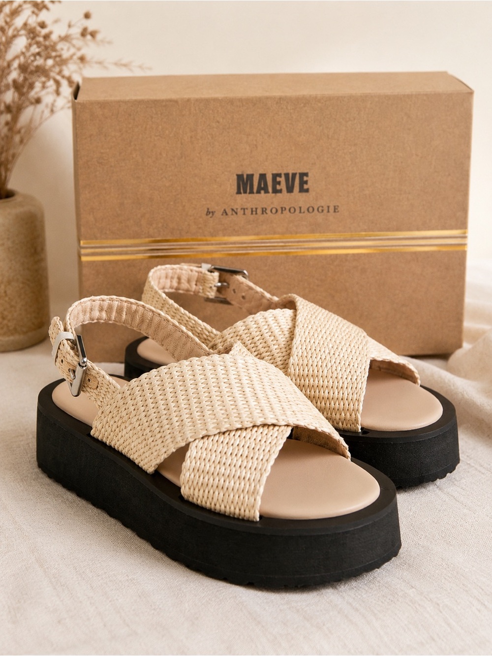 Anthropologie Maeve Chrissy Platform Sandals NWT Sold Out Raffia EU40 9.5